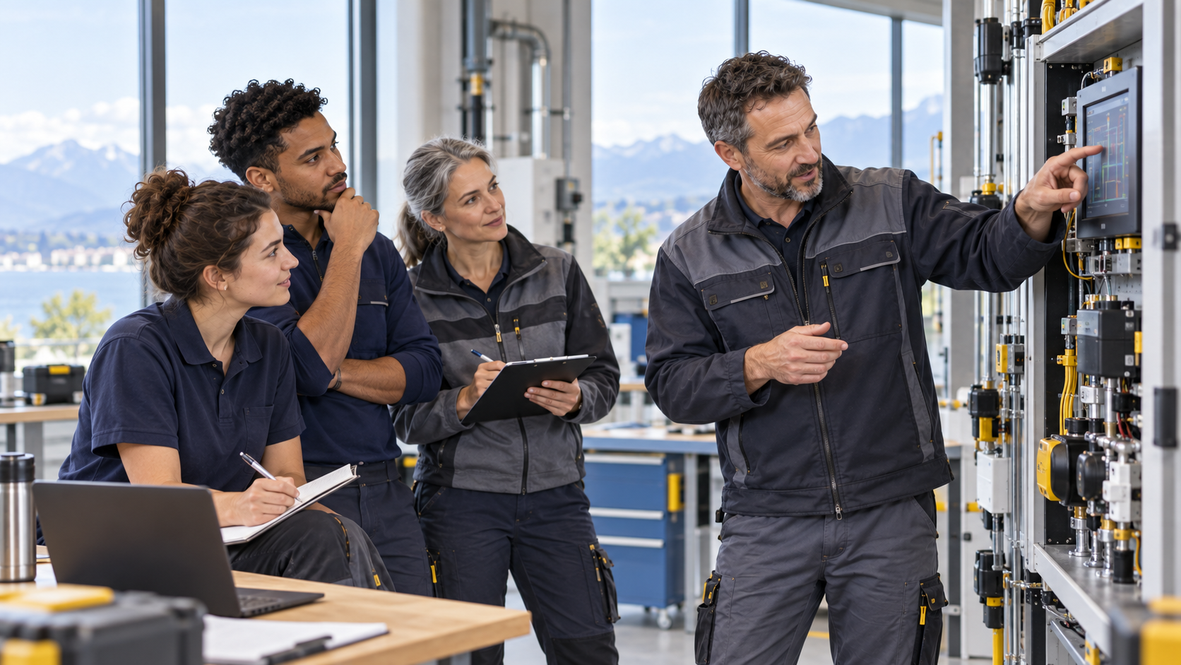 Des professionnels participent à une formation continue dans un atelier technique