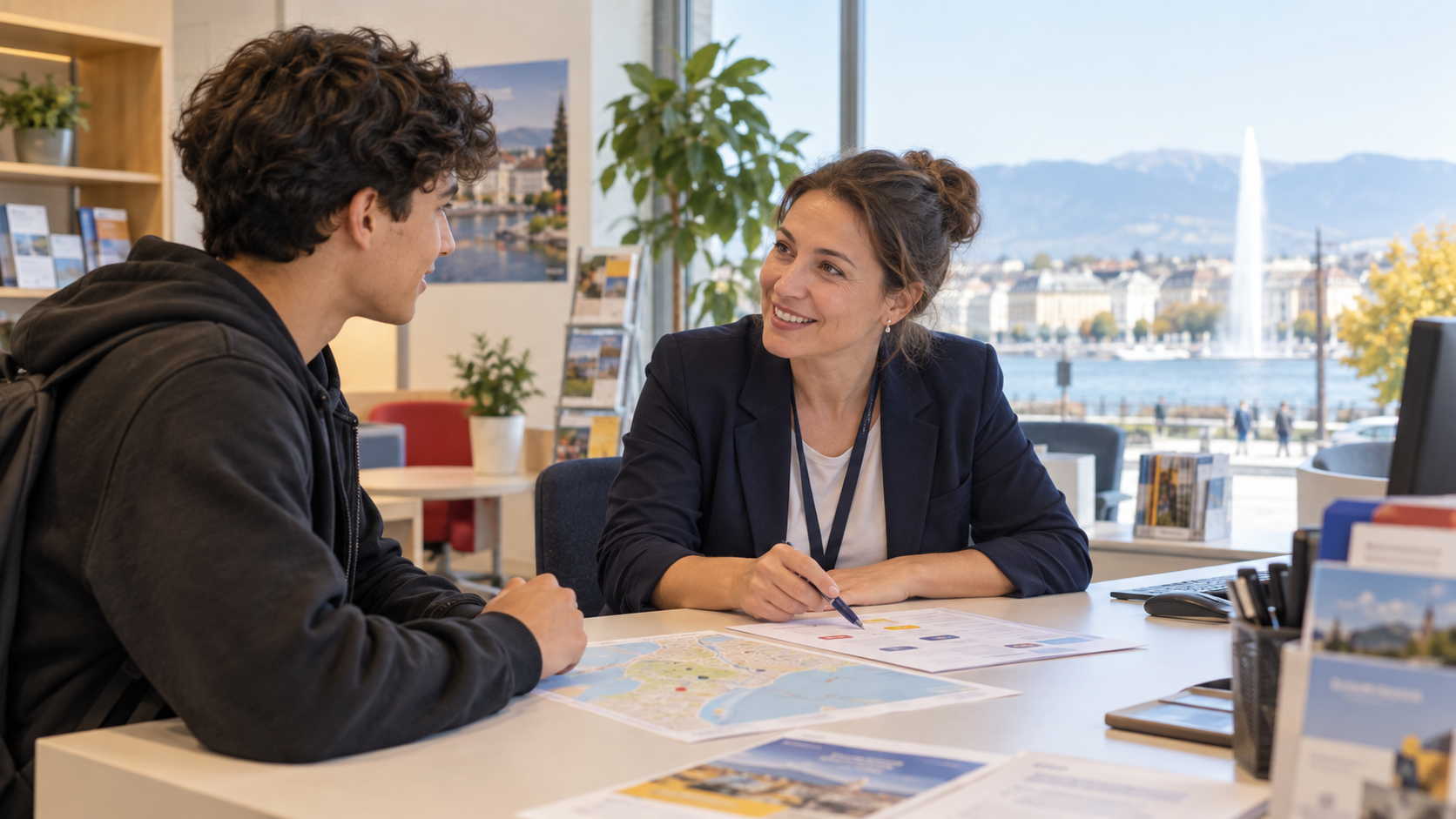 Un jeune adulte reçoit des informations auprès d’un service d’orientation à Genève