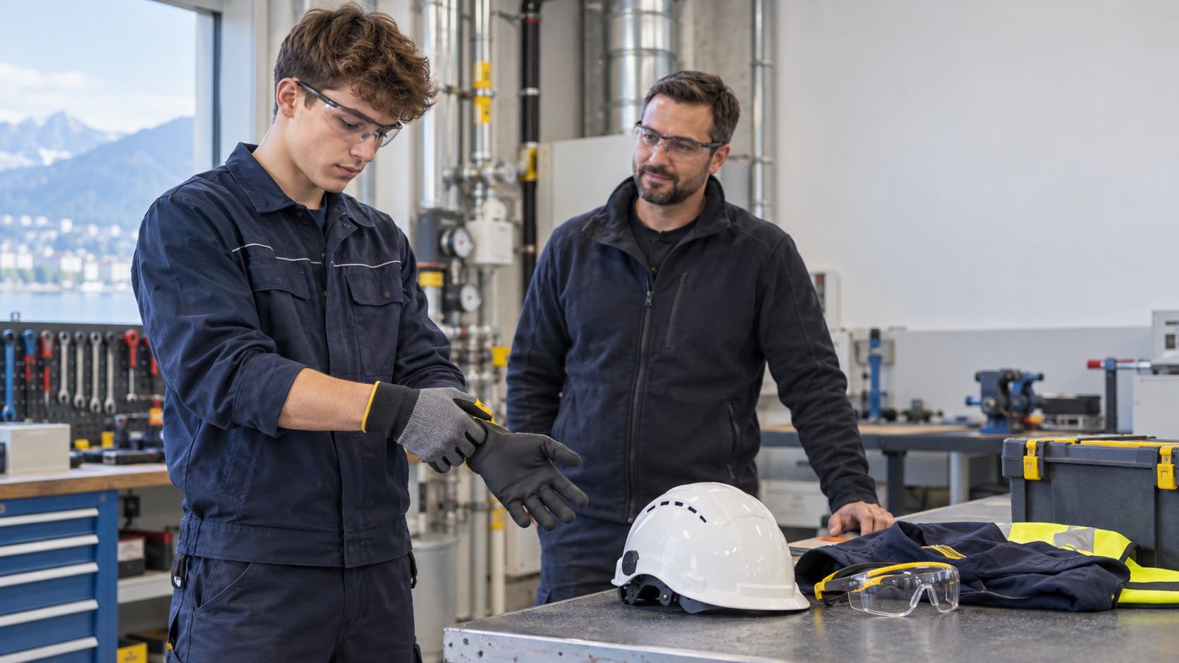 Un jeune en formation prépare ses équipements de protection