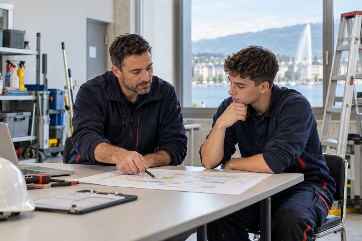 Un formateur et un apprenti organisent les activités de formation ensemble